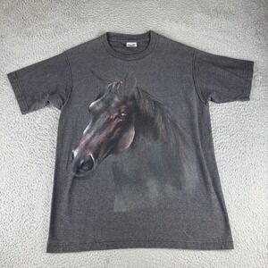 Hazelwoods Vintage Gray Charcoal Horse T-Shirt Size Large Vintage 90s Equestrian